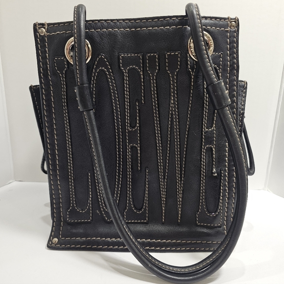 Loewe Handbags - Authentic LOEWE Black Leather Stitched Anagram Logo Shopper Tote Bag (Pristine)